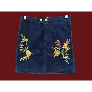 Boho Chic Mossimo Navy Corduroy Mini Skirt – Floral Embroidery Vintage Inspired